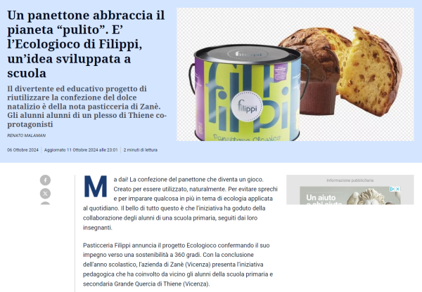 Un panettone abbraccia il pianeta “pulito”. E’ l’Ecologioco di Filippi, un’idea sviluppata a scuola