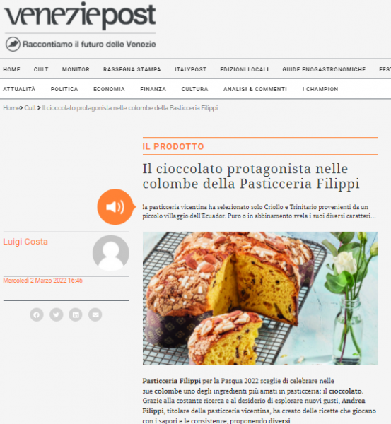 Il cioccolato protagonista nelle colombe della Pasticceria Filippi